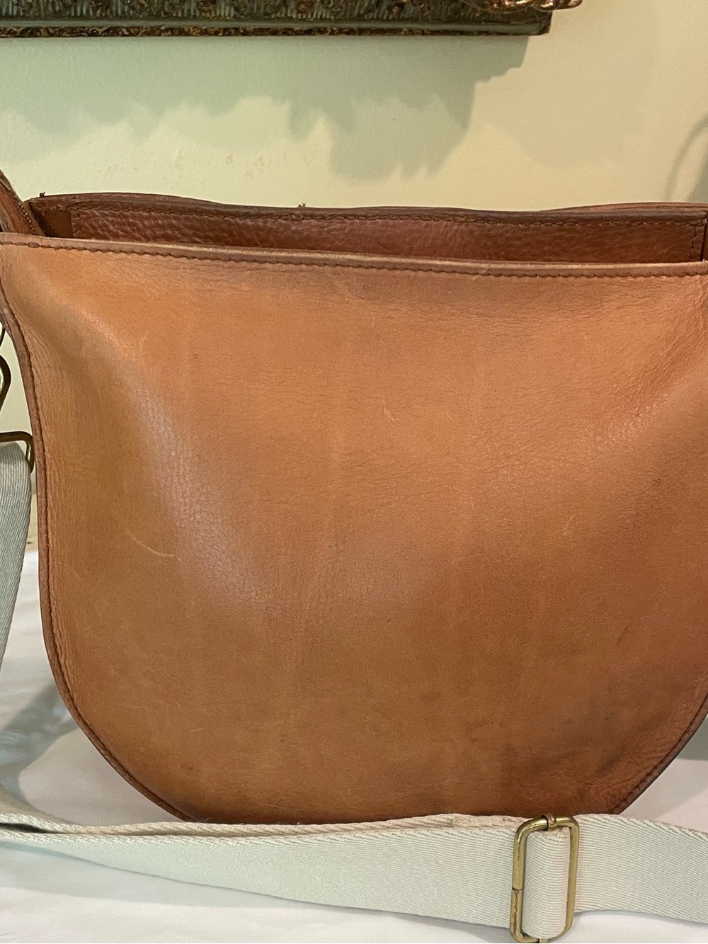 Madewell Saddle Crossbody in Warm Tan with Cream Strap